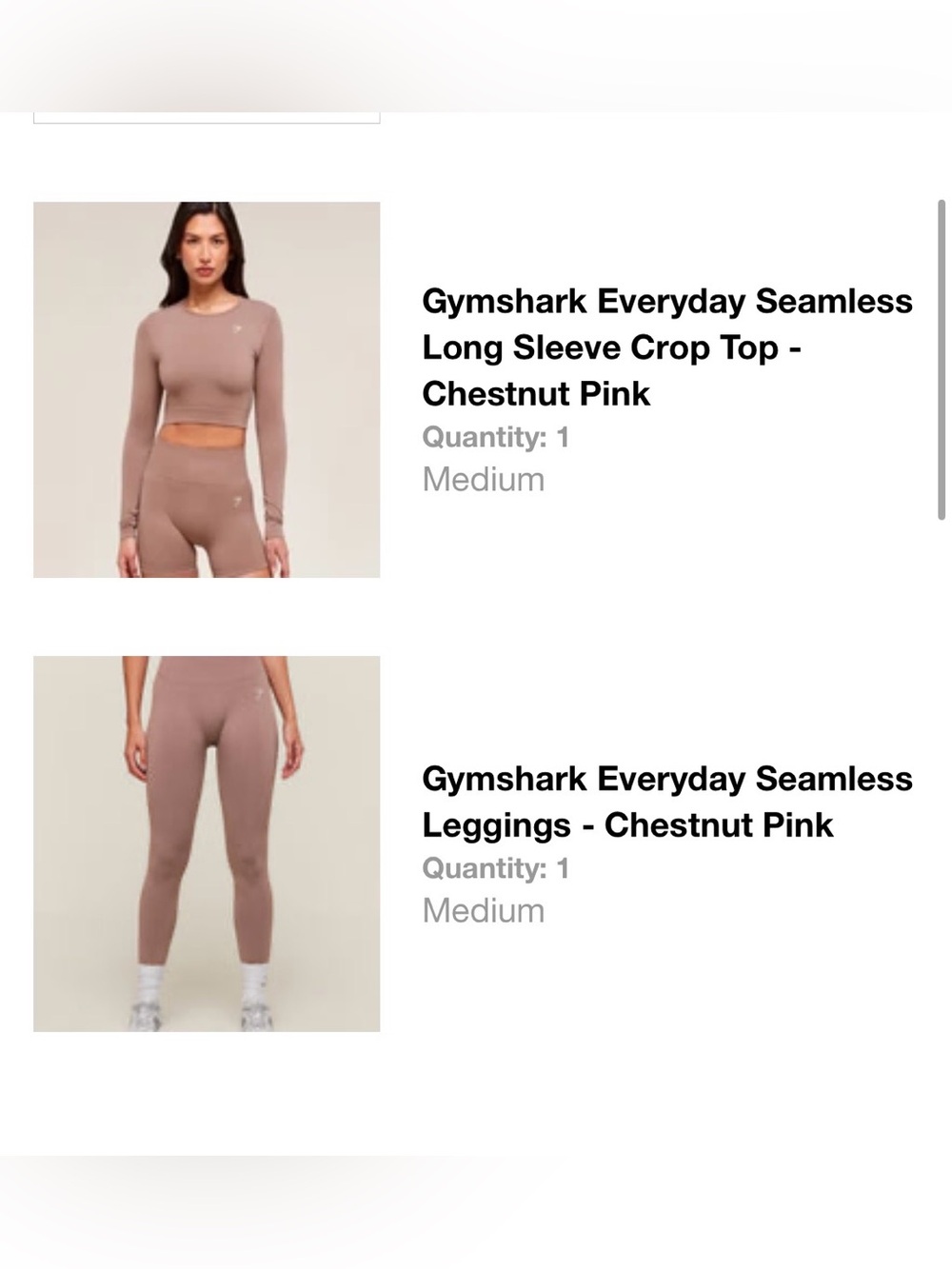 Gymshark Everyday Seamless Long Sleeve Crop Top  and Leggings- Chestnut Pink